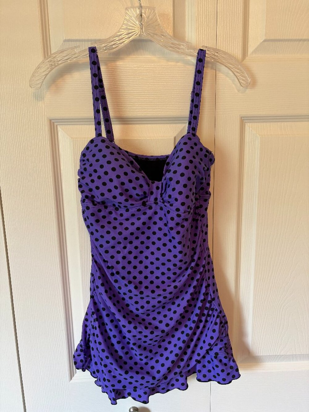 Beach Diva Polka Dot Ruched Swim Dress Swimsuit One Piece